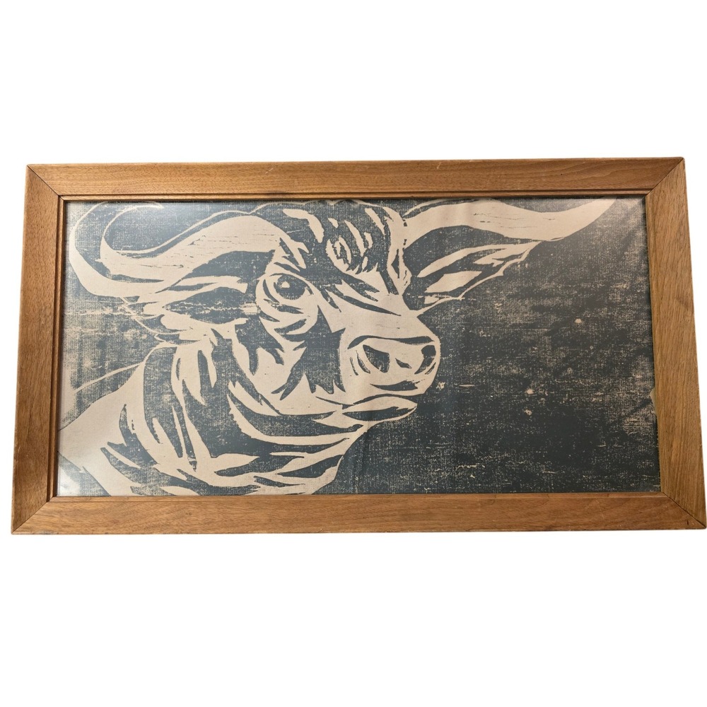 Vintage Bull Framed Print‎ Mid Century Modern Wall Art Decor 18x10